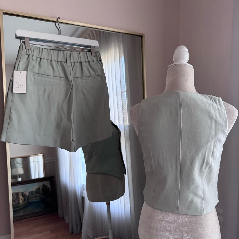 A New Day Sage Green Vest and Shorts Set - Picture 6 of 8